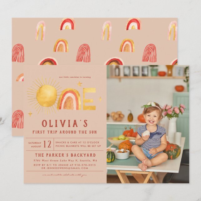 Första Resa runt Sol | Första födelsedag Party Inbjudningar (Fram/baksida)