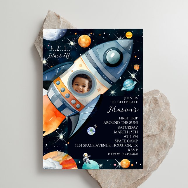 Första Resa runt Sol-fotoraketdagen Inbjudningar (Skapare uppladdad)