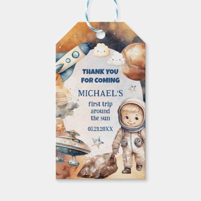 Första Resa runt Sol Galaxy 1:a födelsedag Presentetikett (Framsidan)