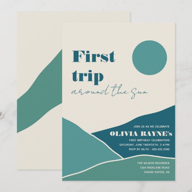 Första Resa runt Sol | Inbjudan till födelsedag (Fram/baksida)
