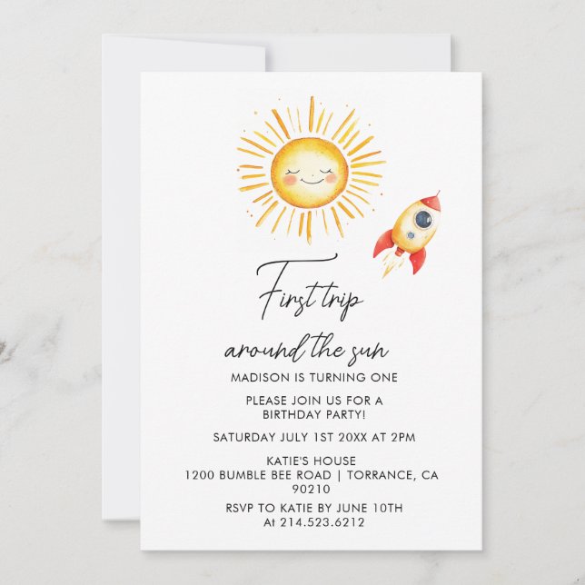 Första resa runt sol inbjudningar (Framsida)