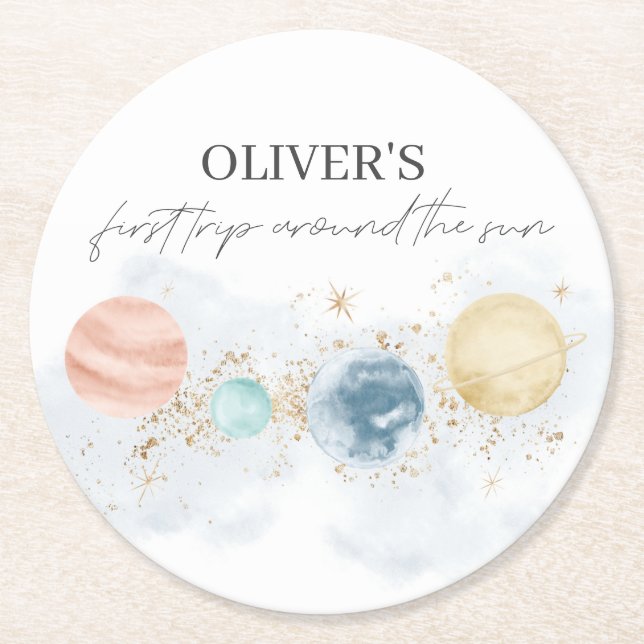 Första Resa runt Sol Pappra Underlägg Papper Rund (Framsidan)