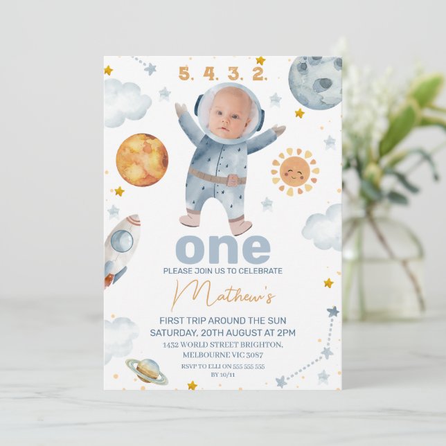 Första Resa runt Sol QR-koden 1:a födelsedag Inbjudningar (Stående Fram)