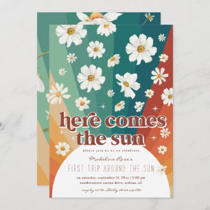 Första Resa runt Sol Regnbåge för retro-Daisy Inbjudningar
