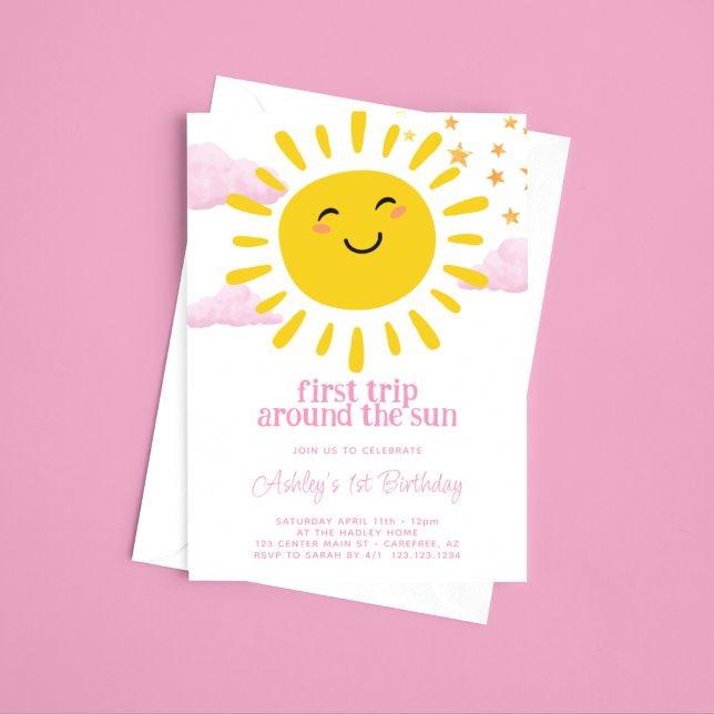 Första Resa runt Sol Rosa 1:a födelsedag Inbjudningar (Skapare uppladdad)