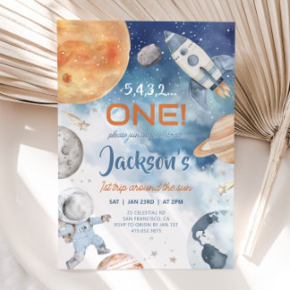 Första Resa runt Sol, rymden 1:a födelsedagen Inbjudningar