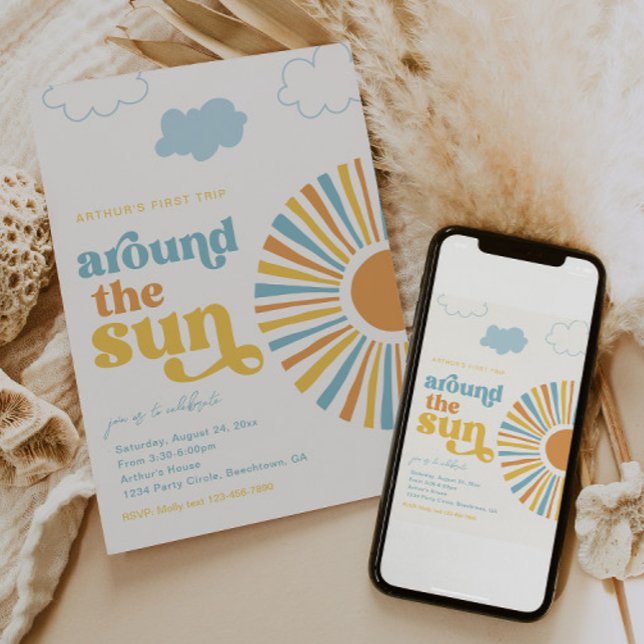 Första Resa runt Sol:s födelsedag Inbjudningar (Skapare uppladdad)