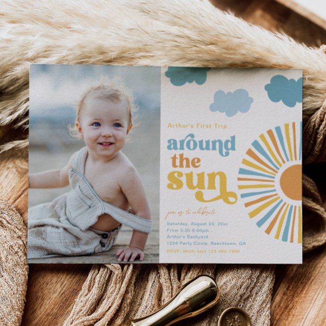 Första Resa runt Sol:s födelsedag Inbjudningar (Skapare uppladdad)