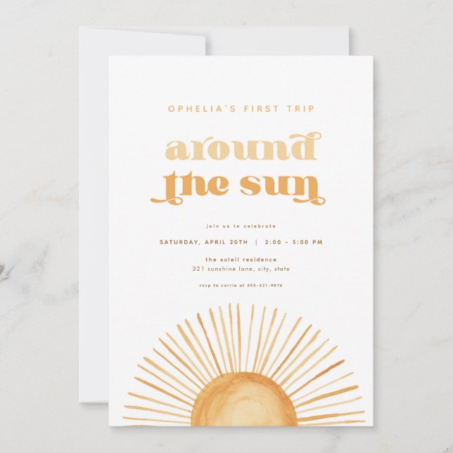 Första Resa runt Sol:s födelsedag Inbjudningar (Framsida)