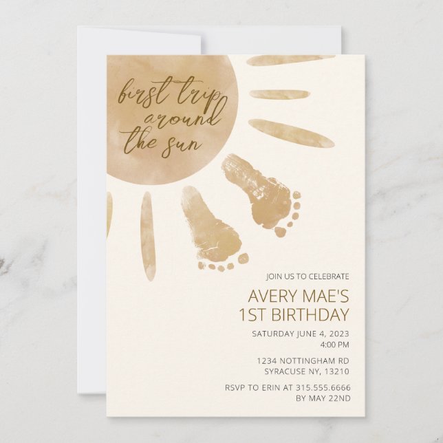 Första Resa runt Sol:s första födelsedag Inbjudningar (Framsida)