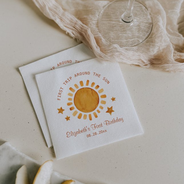 Första Resa runt Sol - Solnedgången 1:a födelsedag Pappersservett (Skapare uppladdad)