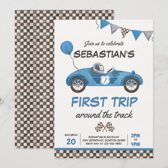 Första Resa runt spårbilen i Tävling 1:a födelseda Inbjudningar (Fram/baksida)