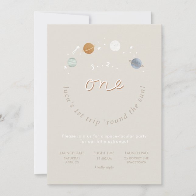 Första Resa Rymdtema 1:a födelsedagsinbjudan 3 Inbjudningar (Framsida)