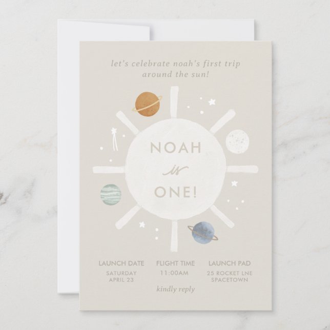 "Första Resa" Sol Space 1:a födelsedagen Inbjudningar (Framsida)
