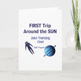 Första resan runt sol planet astronaut födelsedag kort