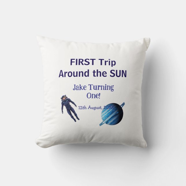 Första resan runt sol planet astronaut födelsedag kudde (Framsida)