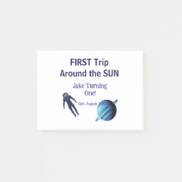 Första resan runt sol planet astronaut födelsedag post-it block