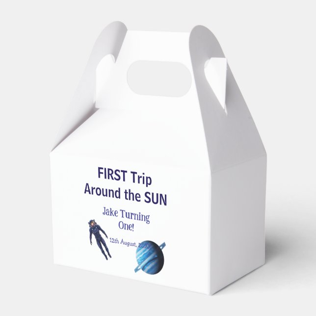 Första resan runt sol planet astronaut födelsedag presentaskar (Framsidan Sidan)