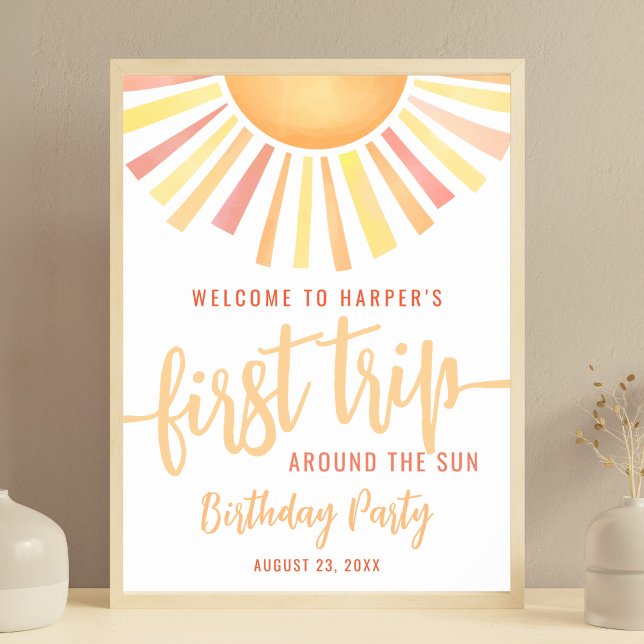 Första Resan Runt Solen 1-års Födelsedags Skylt (First Trip Around The Sun 1st Birthday Sign )