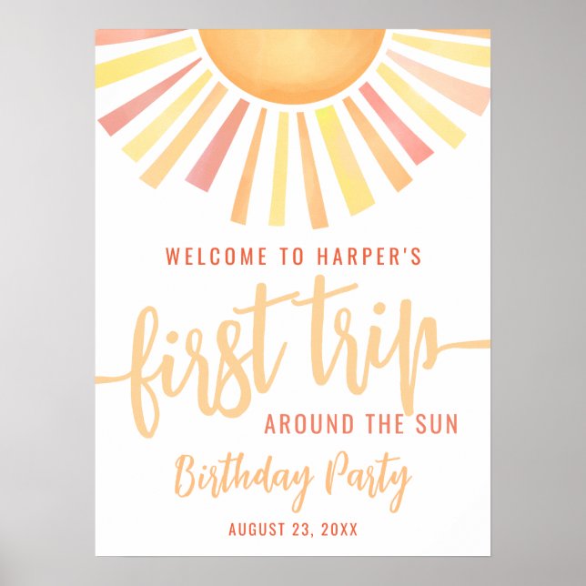 Första Resan Runt Solen 1-års Födelsedagsfirande Poster (Framsidan)