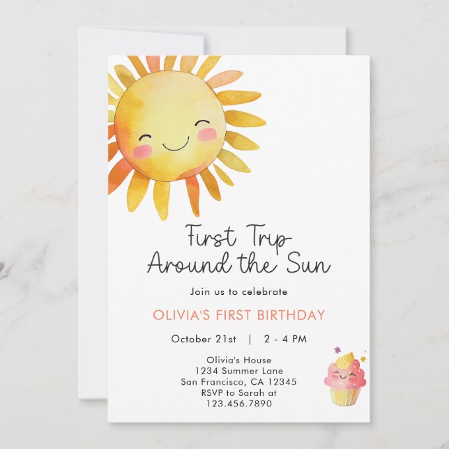 Första Resan Runt Solen 1-års Födelsedagsinbjudan Inbjudningar (Framsida)