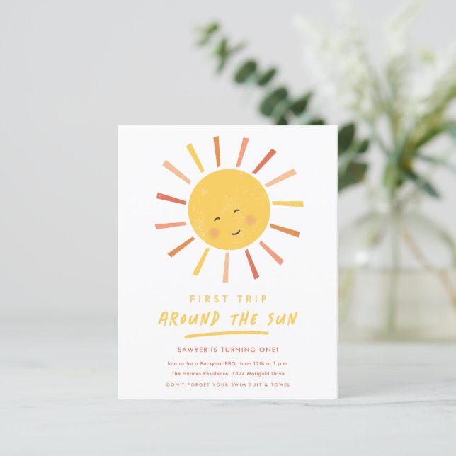 Första resan runt solen 1-års födelsedagsinbjudnin (Stående Fram)