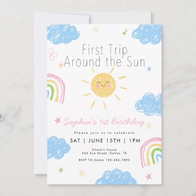 Första resan runt solen 1-årsdag inbjudningar (Framsida)