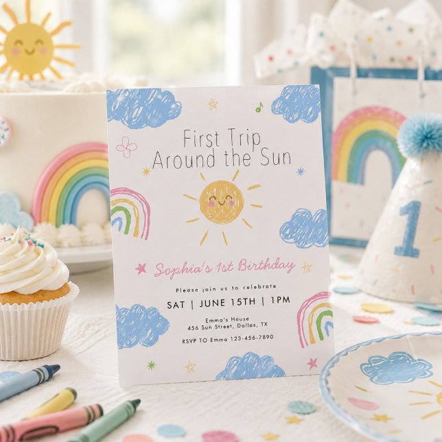 Första resan runt solen 1-årsdag inbjudningar (Skapare uppladdad)