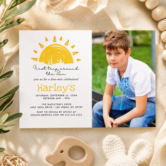 Första resan runt solen 1-årsdag inbjudningar (First Trip Around The Sun 1st Birthday Invitation)