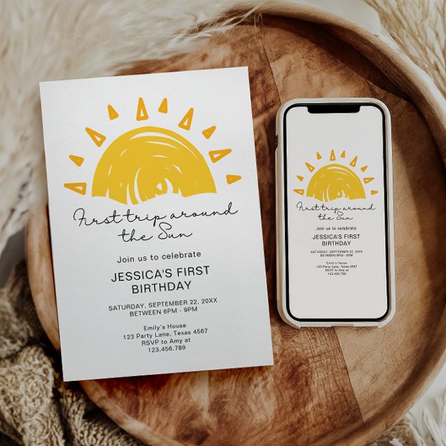 Första resan runt solen 1-årsdag inbjudningar (Skapare uppladdad)