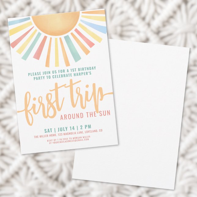 Första resan runt solen 1-årsdag inbjudningar (First Trip Around The Sun 1st Birthday Invitation)
