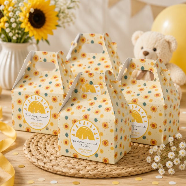 Första resan runt solen 1-årsdag presentaskar (First Trip Around the Sun 1st Birthday Favor Boxes)