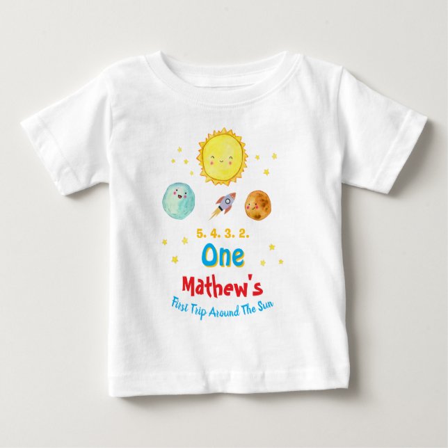 Första resan runt solen 1-årsdag t shirt (Framsida)