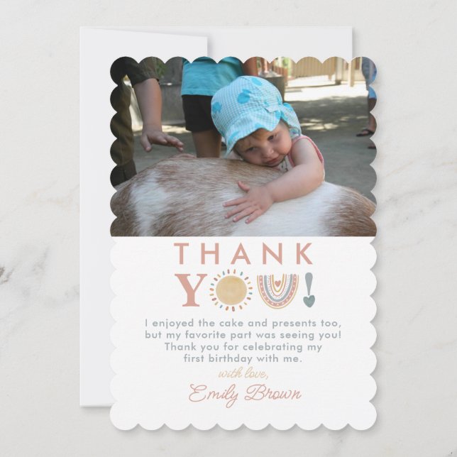 Första resan runt solen Boho 1-års fotobild Inbjudningar (Baksida)