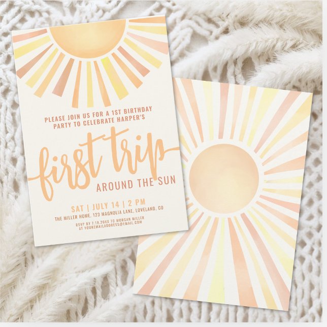 Första Resan Runt Solen Boho 1-årsdag Inbjudningar (First Trip Around The Sun Boho 1st Birthday Invitation )