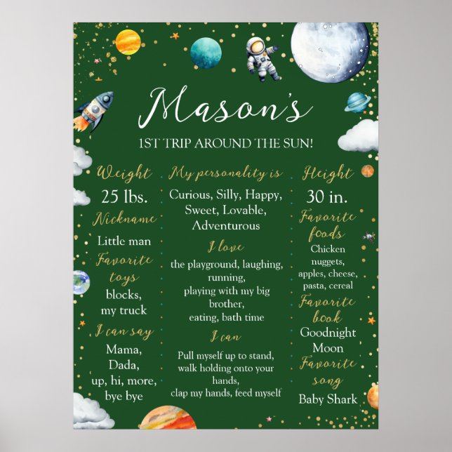 Första resan runt solen Födelsedagsjubileum Poster (Framsidan)
