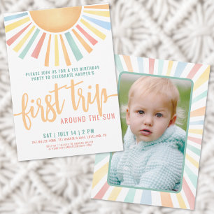 Första Resan Runt Solen Foto 1-årsdag Inbjudningar