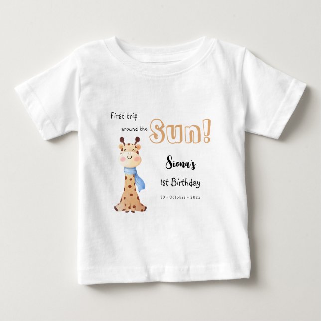 Första Resan Runt Solen Giraff 1-årsdag T Shirt (Framsida)