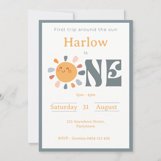 Första resan runt solen inbjudningar (Framsida)