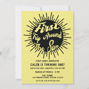Första Resan Runt Solen Retro 1-årsdag Inbjudningar