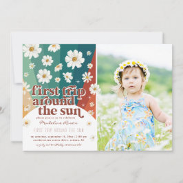 Första resan runt solen | Retro Daisy Rainbow Inbjudningar