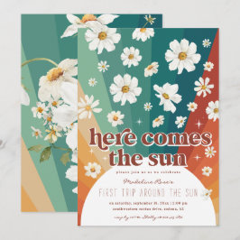 Första resan runt solen | Retro Daisyregnbåge Inbjudningar