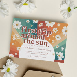 Första resan runt solen | Retro Daisyregnbåge Inbjudningar
