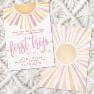 Första Resan Runt Solen Rosa 1-årsdag Inbjudningar