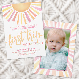 Första Resan Runt Solen Rosa Foto 1-årsdag Inbjudningar