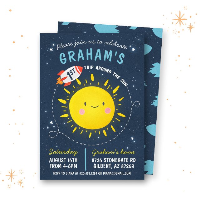 Första resan runt solen rymd inbjudan (Skapare uppladdad)