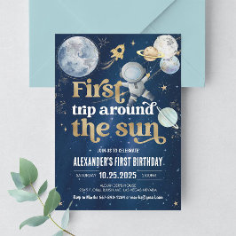 Första resan runt solen Rymdfödelsedagsinbjudan Inbjudningar