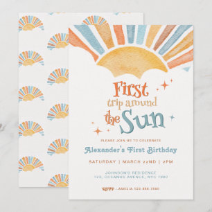 Första resan runt solen Solsken 1-årsdag Inbjudningar