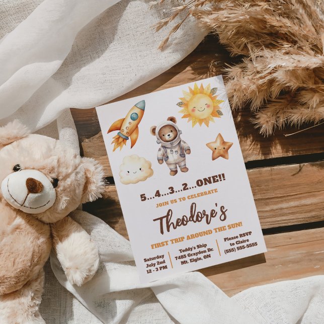Första resan runt solen, Teddybjörn 1-årsdag Inbjudningar (Skapare uppladdad)