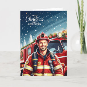 Första responder Male Firefighter jul Helgkort